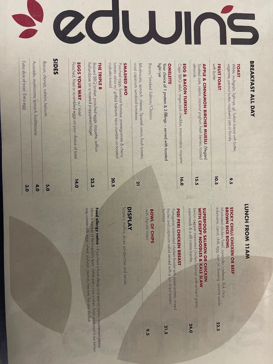 Menu, Edwin's Cafe