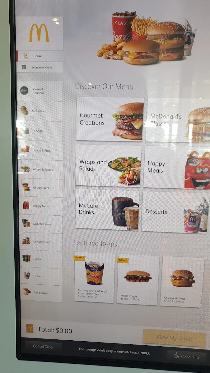 Menu, McDonald's St Peters