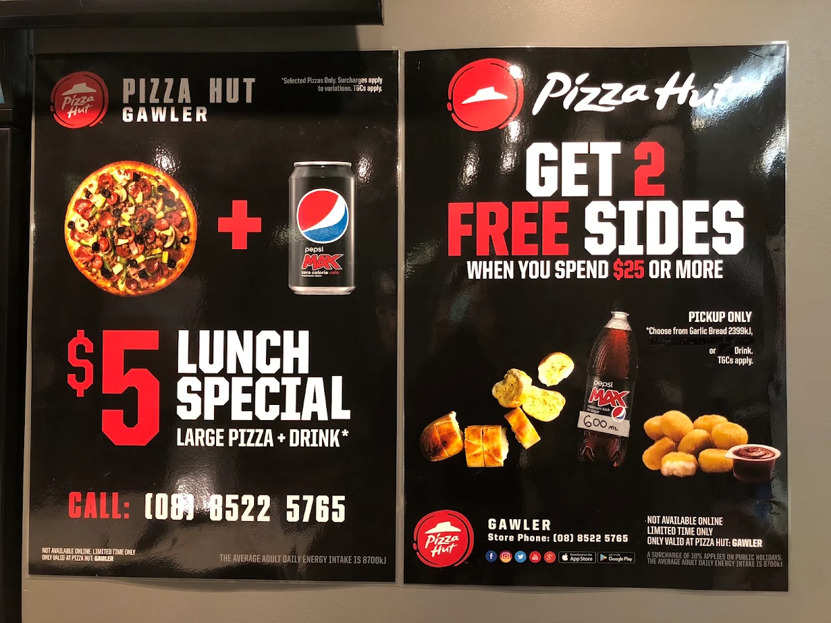Menu, Pizza Hut Gawler