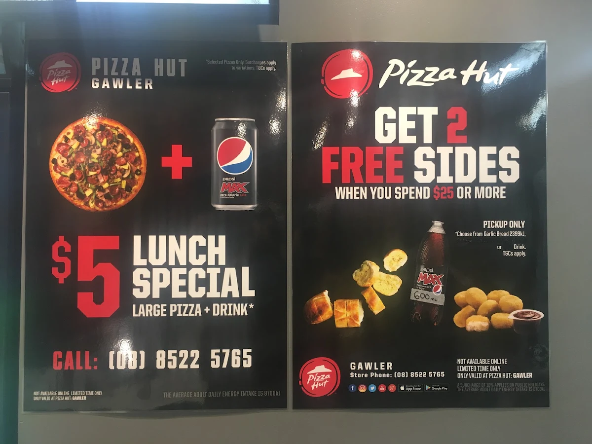 Menu, Pizza Hut Gawler