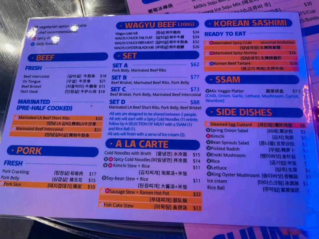 Menu, Chunky Obba Gogi & Bar