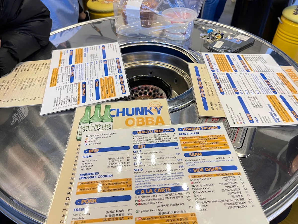 Menu, Chunky Obba Gogi & Bar