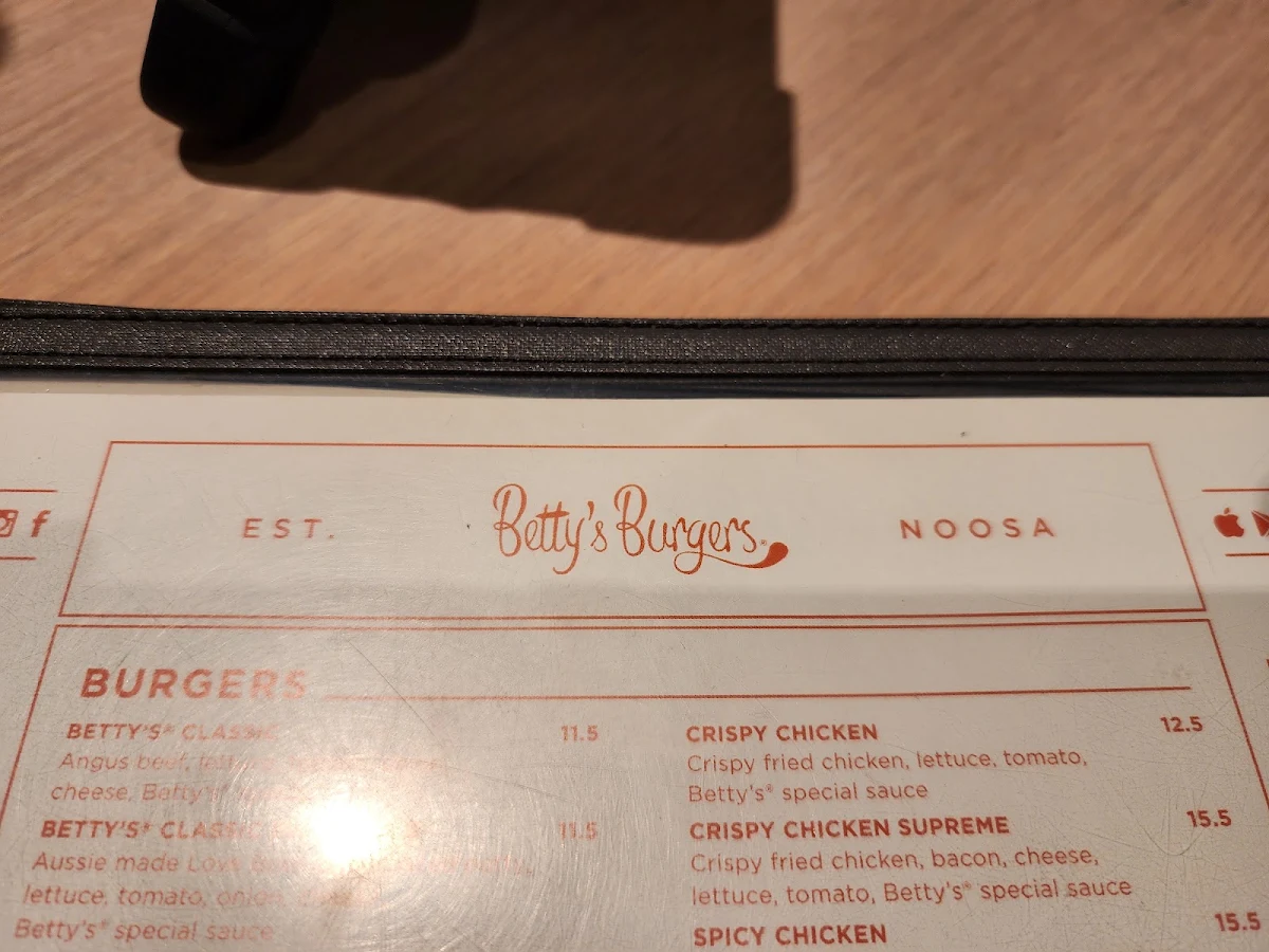 Menu, Betty's Burgers
