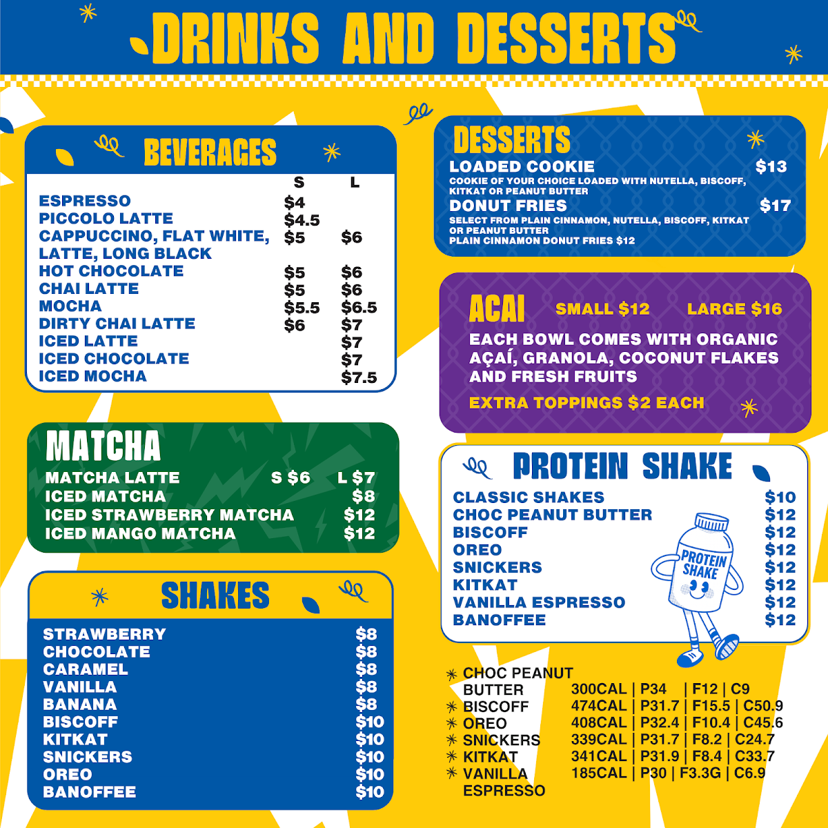 Menu, Toby’s Milkbar