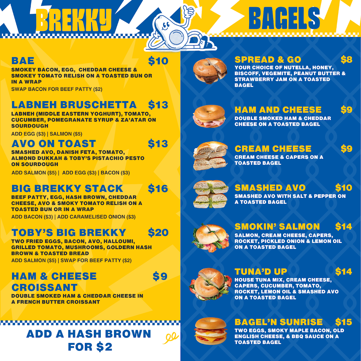 Menu, Toby’s Milkbar