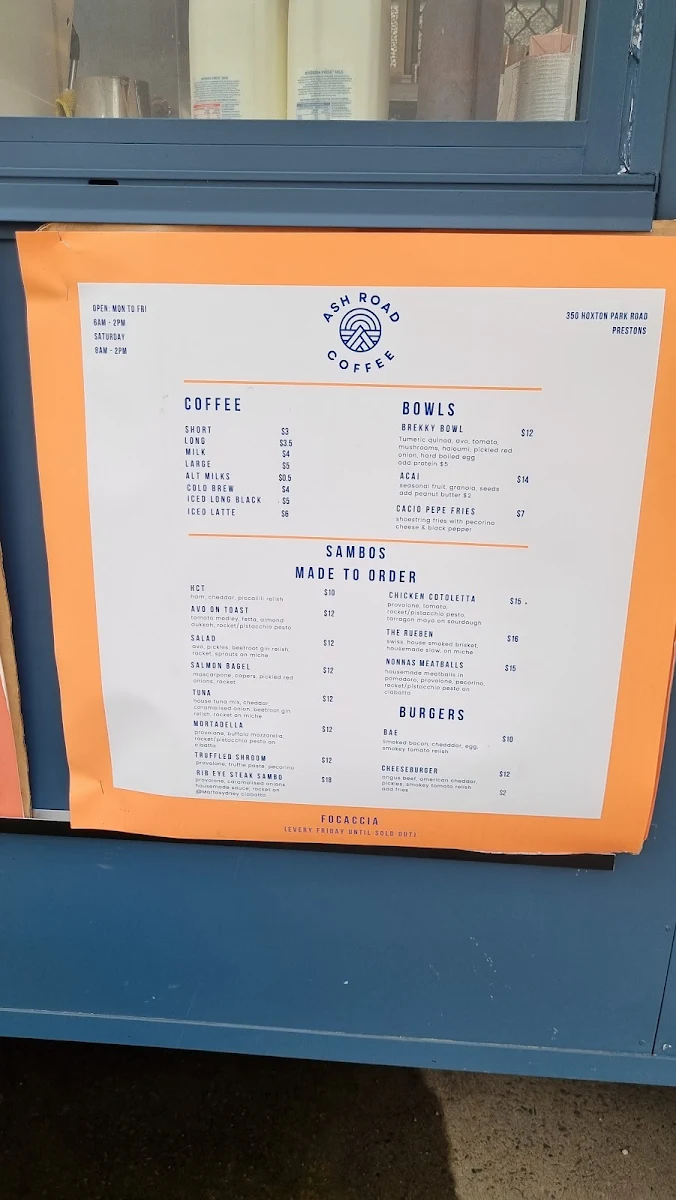 Menu, Toby’s Milkbar