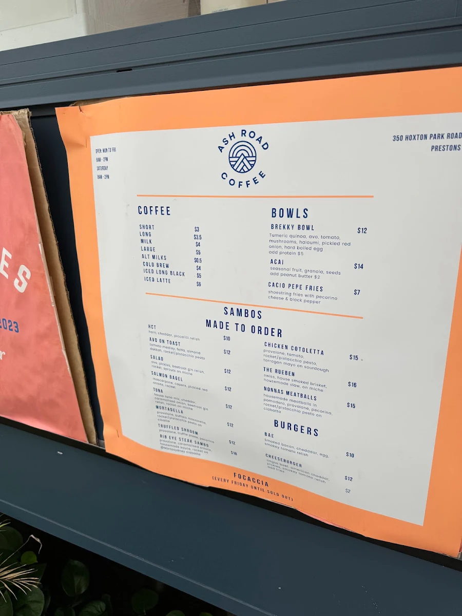 Menu, Toby’s Milkbar