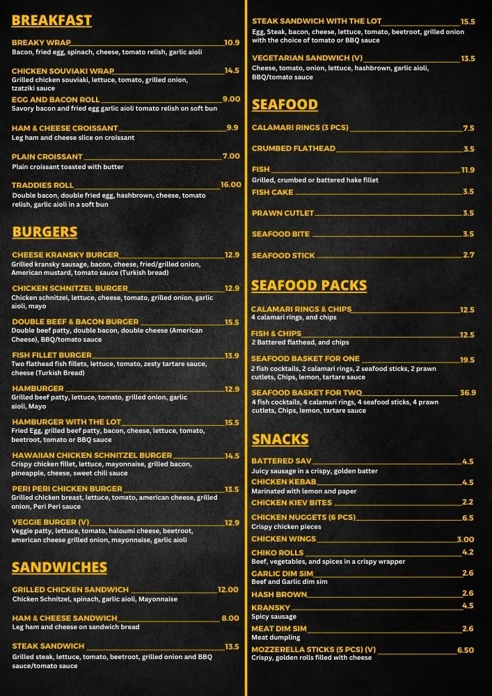 Menu, Hawker Take Away & Pizza