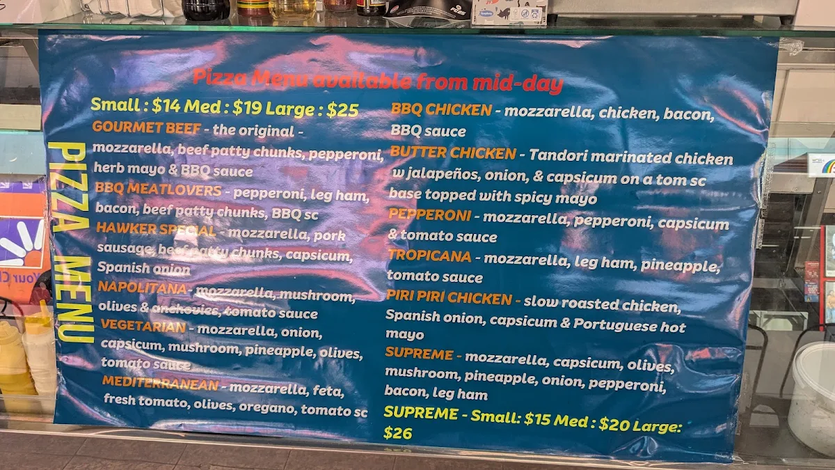 Menu, Hawker Take Away & Pizza