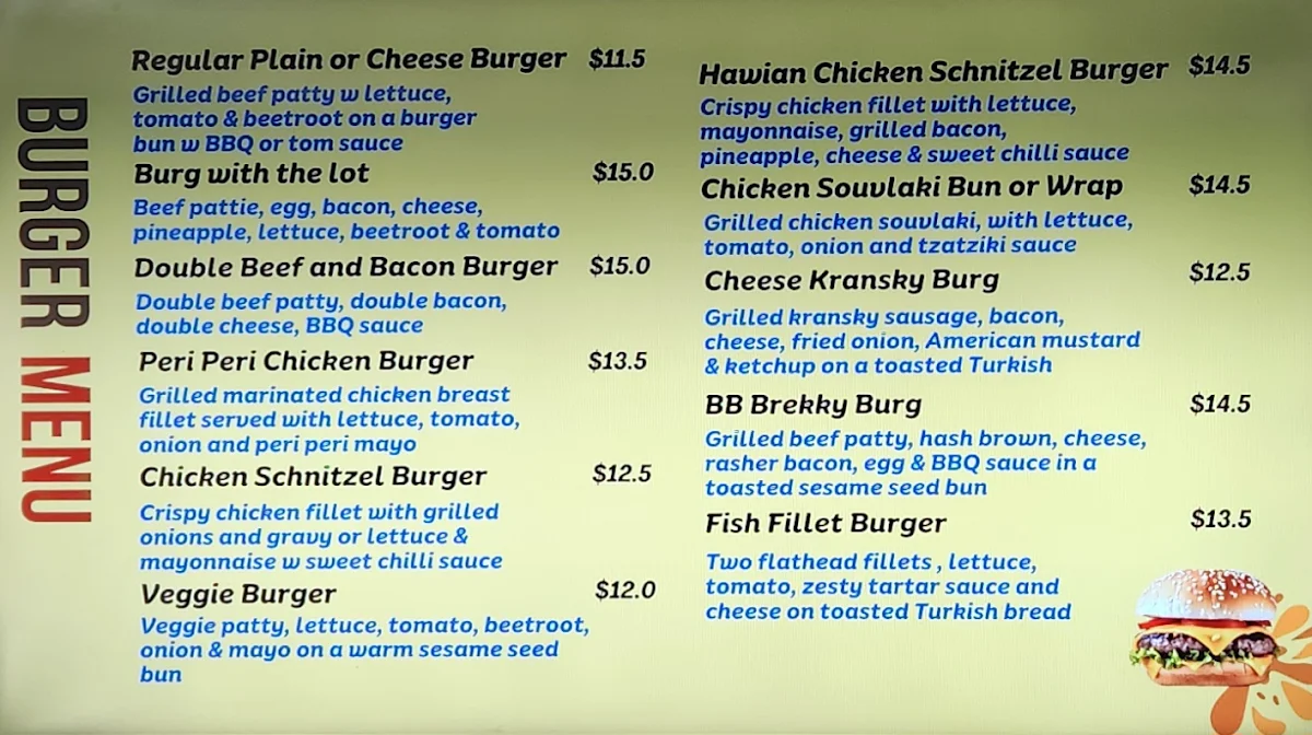 Menu, Hawker Take Away & Pizza