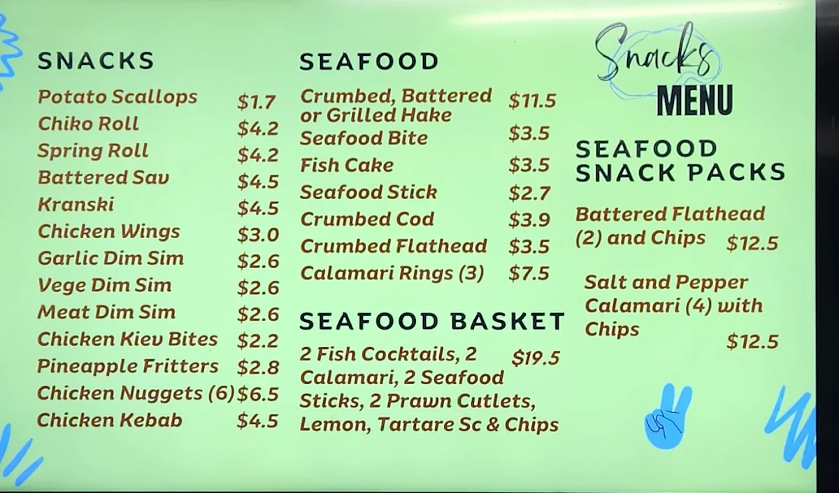 Menu, Hawker Take Away & Pizza