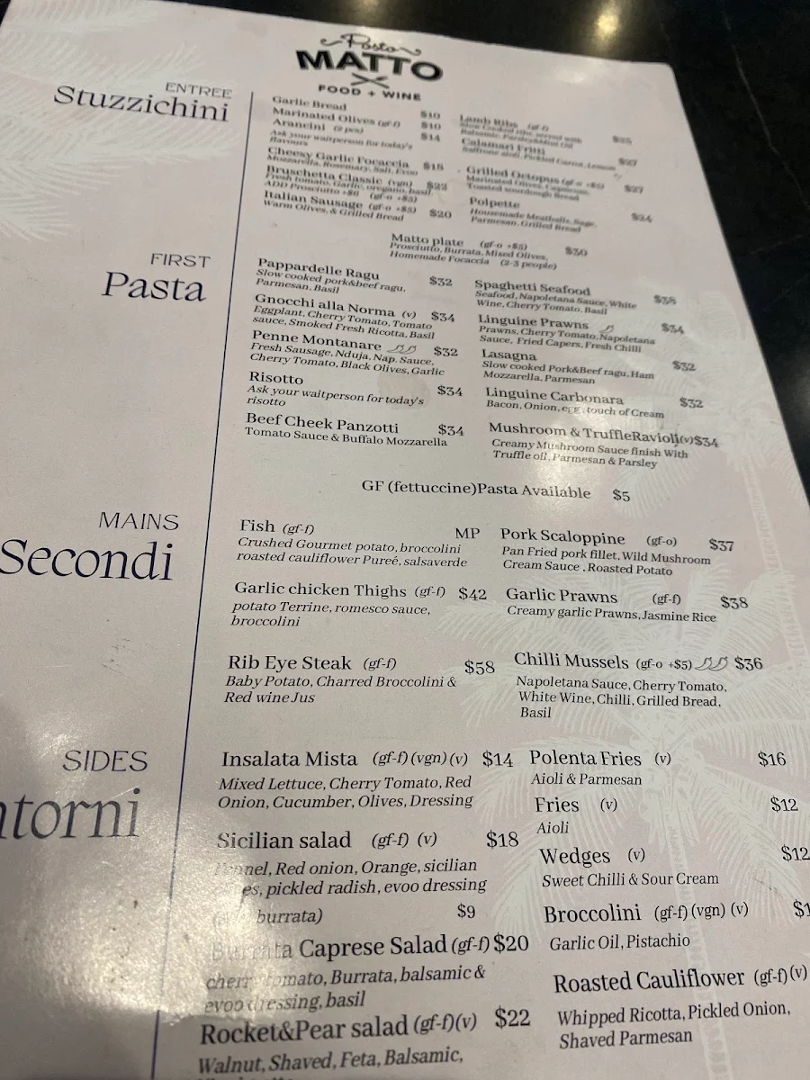 Menu, Posto Matto