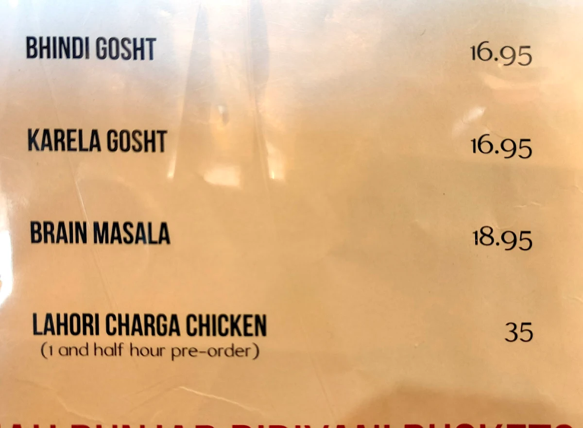 Menu, Sanjah Punjab Indian & Pakistani Restaurant