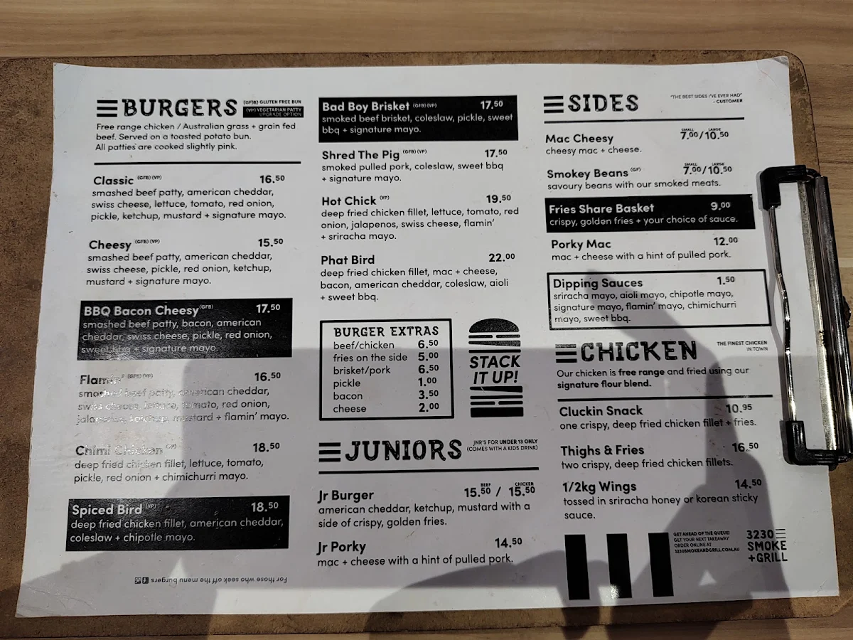 Menu, 3230 Smoke + Grill Jandakot