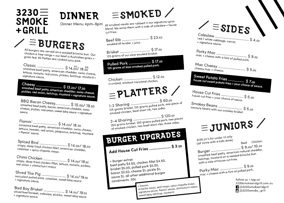 Menu, 3230 Smoke + Grill Jandakot