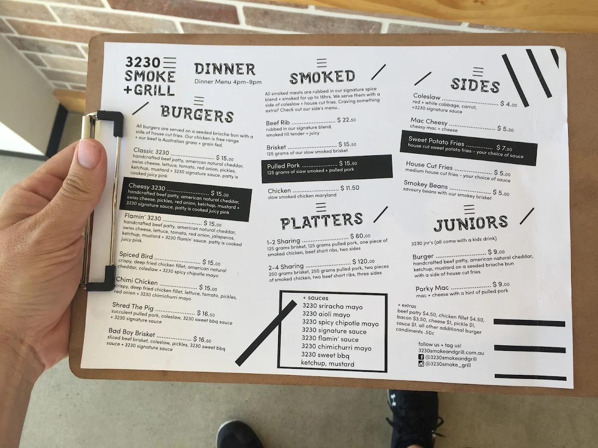Menu, 3230 Smoke + Grill Jandakot