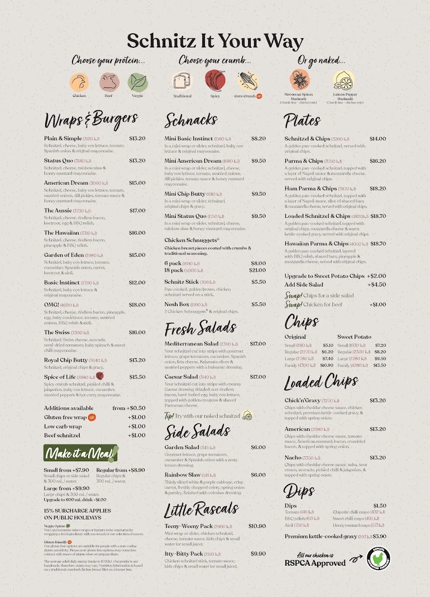 Menu, Schnitz Chadstone Village
