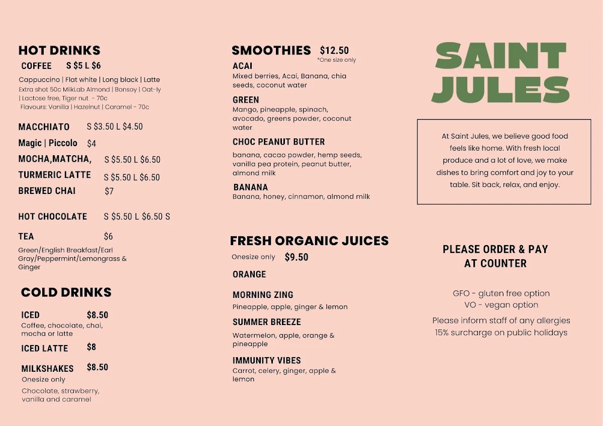 Menu, Saint Jules