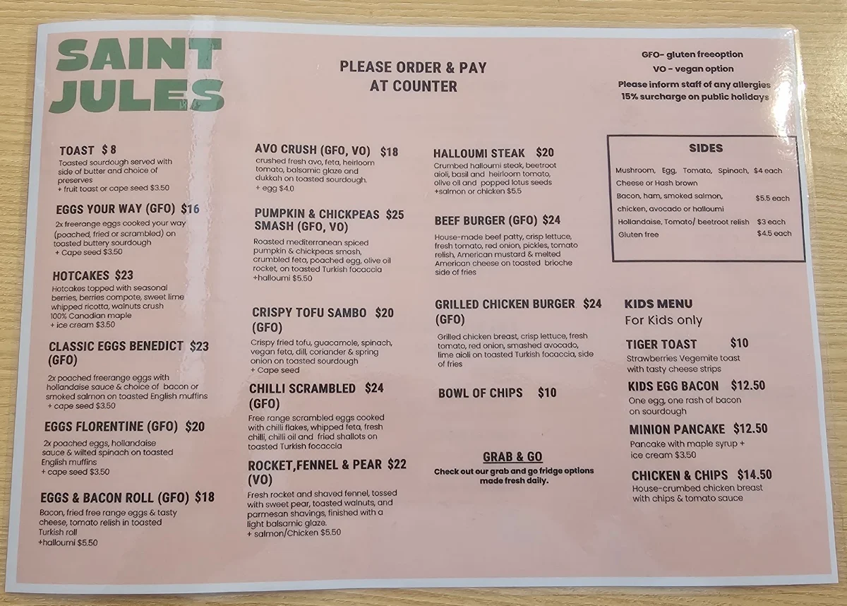 Menu, Saint Jules