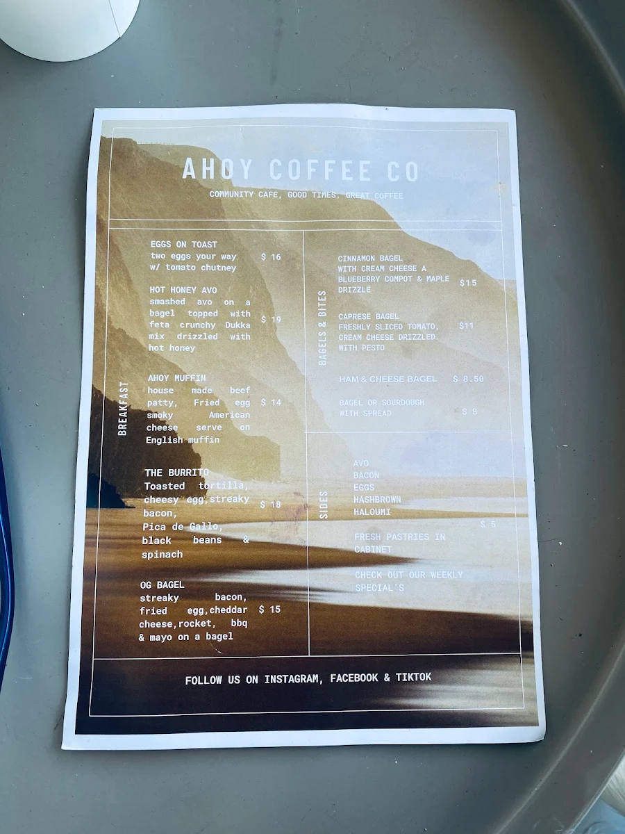 Menu, Ahoy Coffee Co