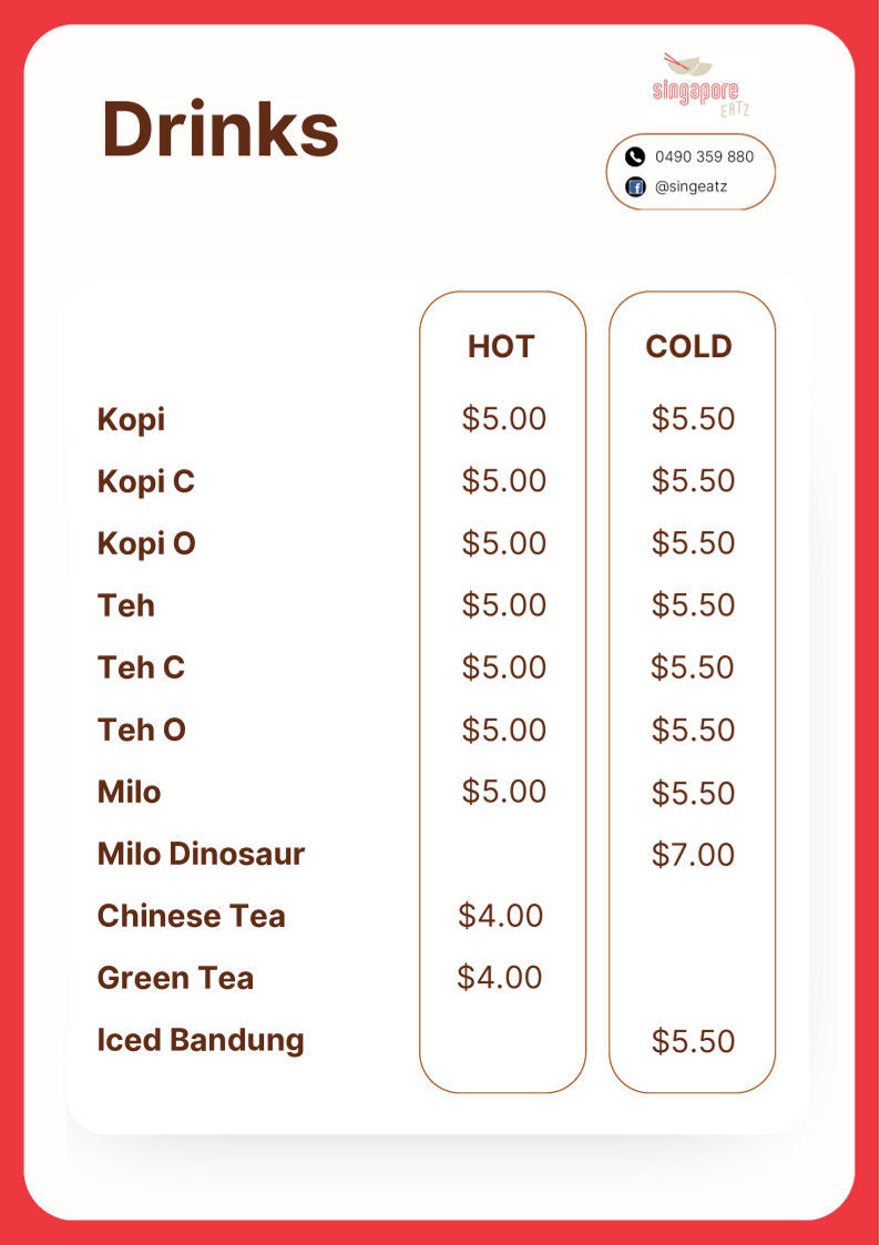 Menu, Singapore Eatz