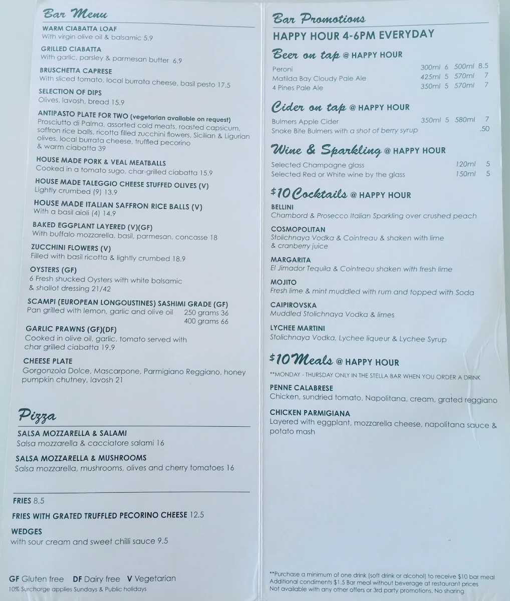 Menu, Stella Blu Dee Why