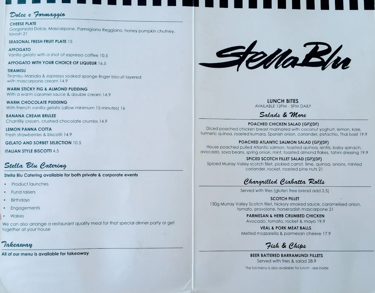 Menu, Stella Blu Dee Why