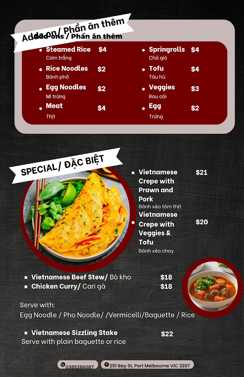 Menu, Pho St