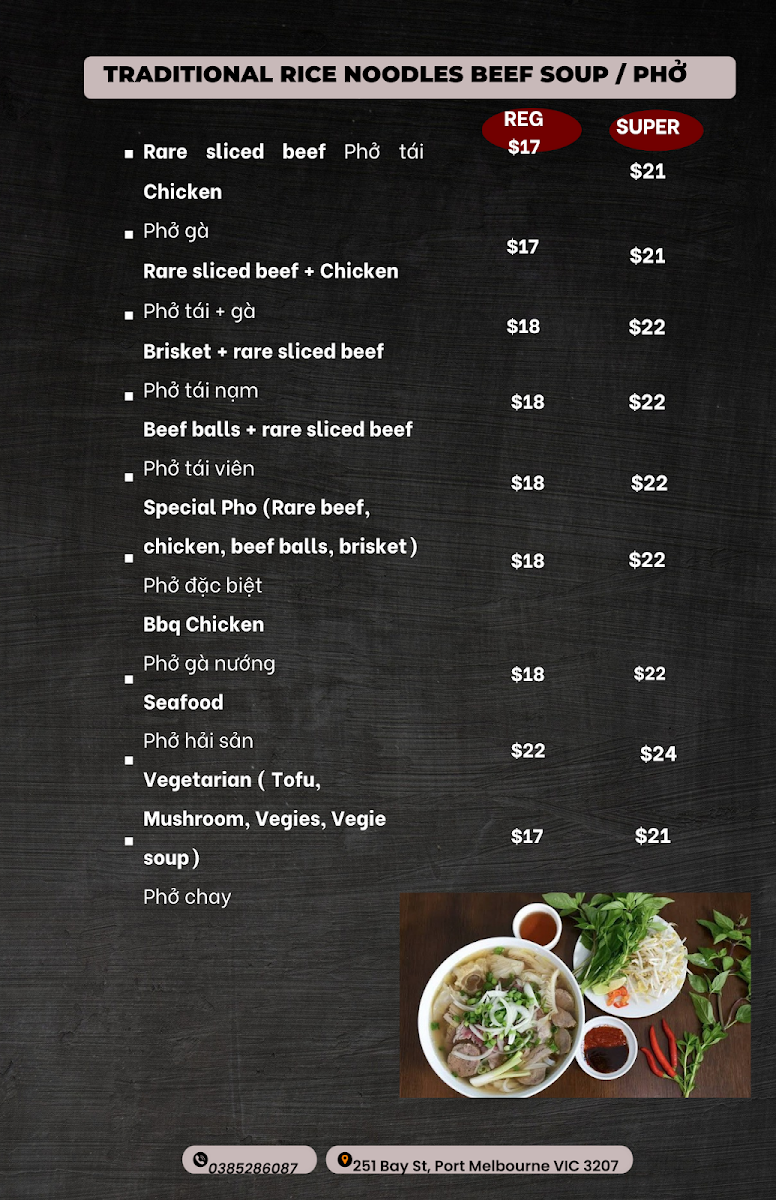 Menu, Pho St