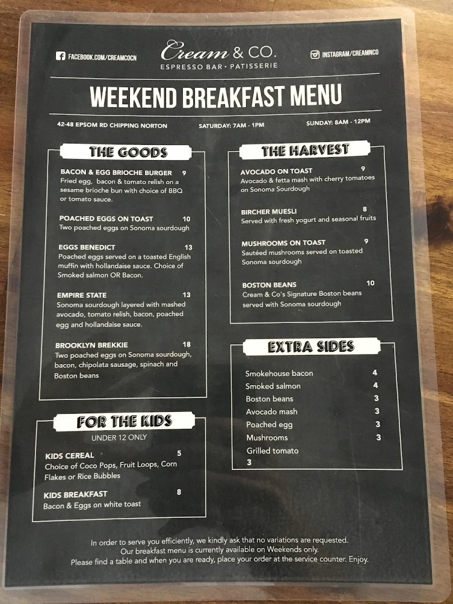 Menu, Cream & Co