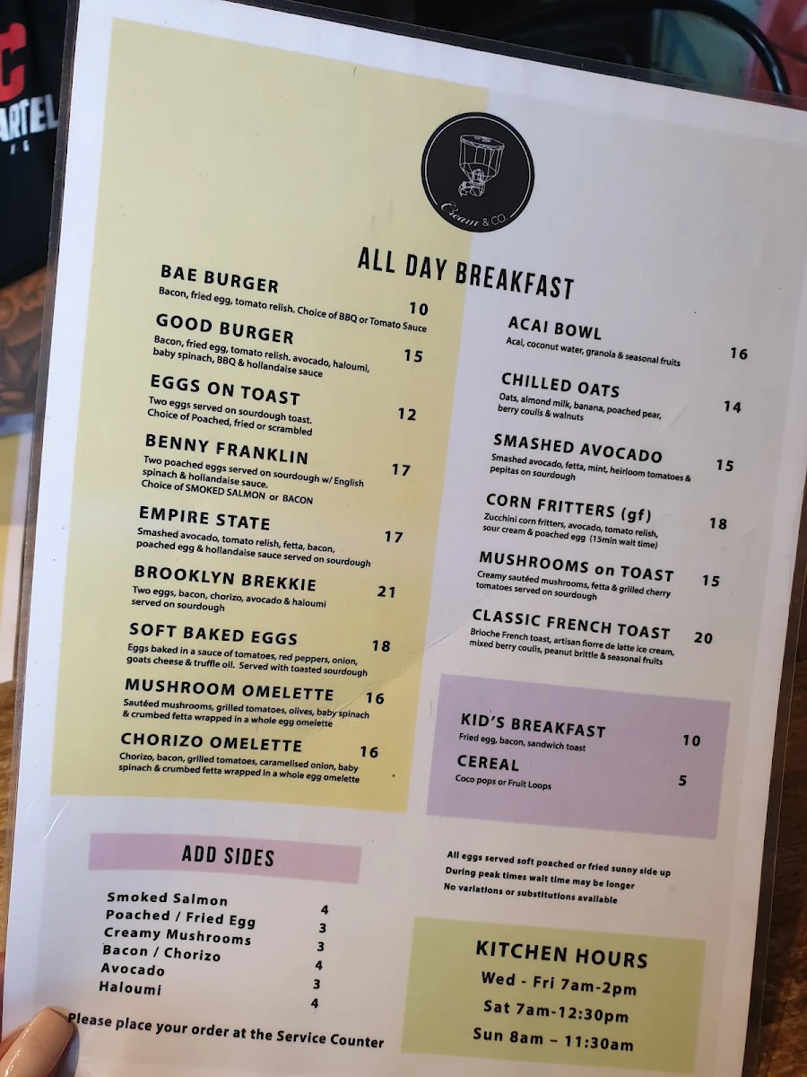 Menu, Cream & Co
