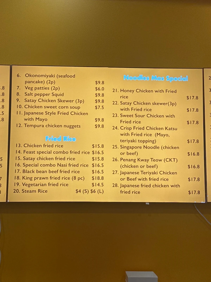 Menu, Noodle mas
