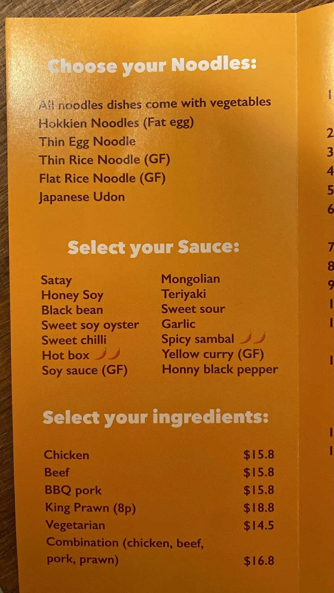 Menu, Noodle mas