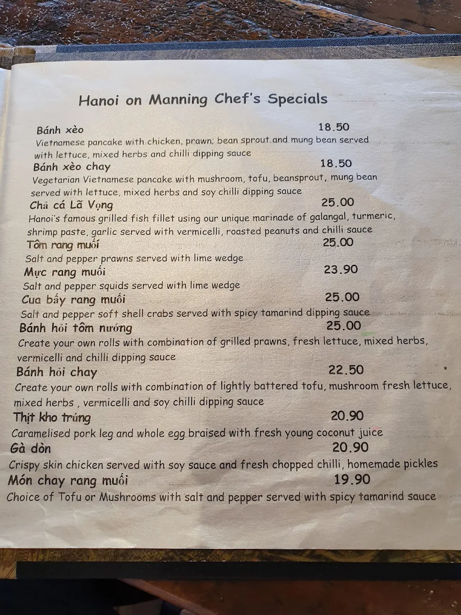Menu, Hanoi on Manning