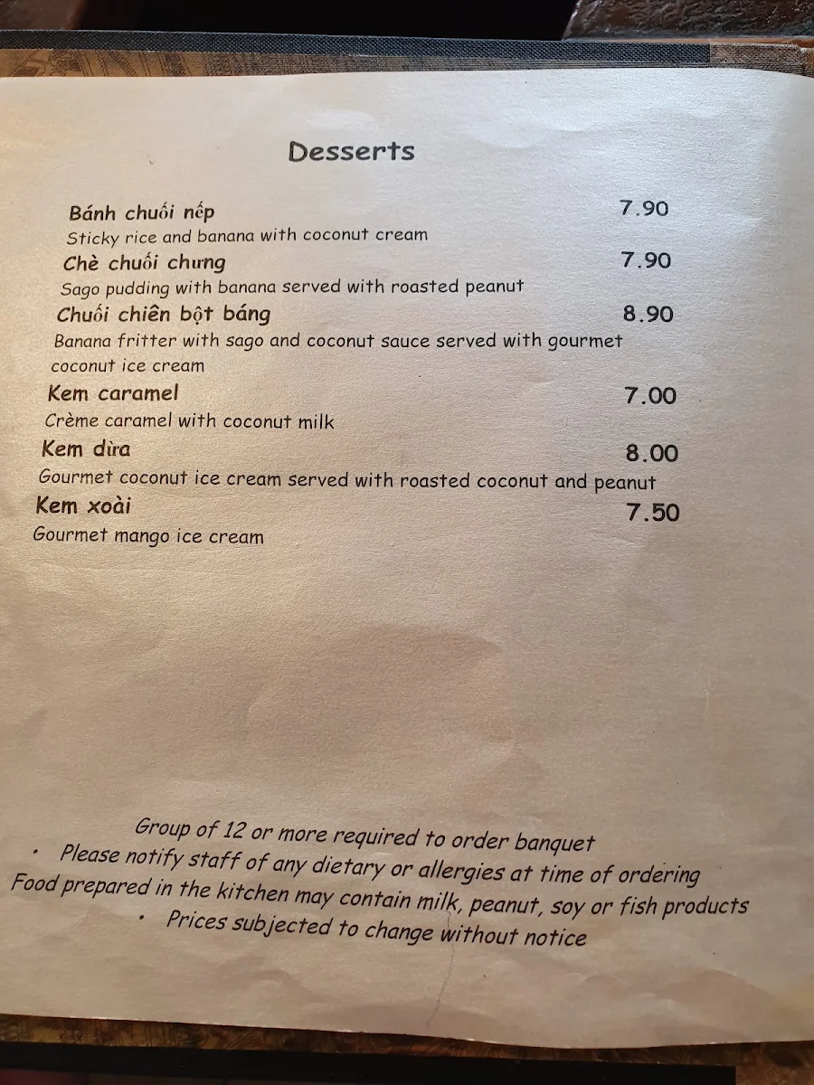 Menu, Hanoi on Manning