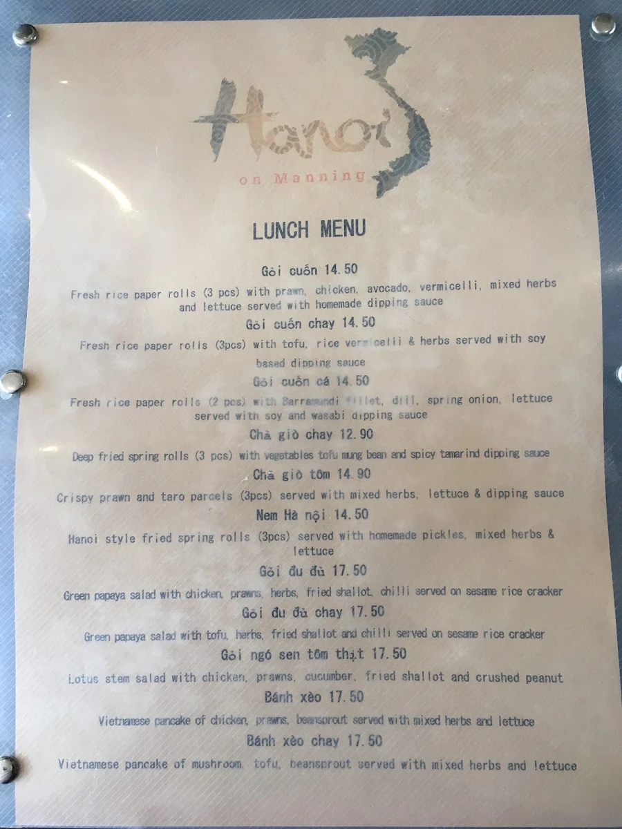 Menu, Hanoi on Manning