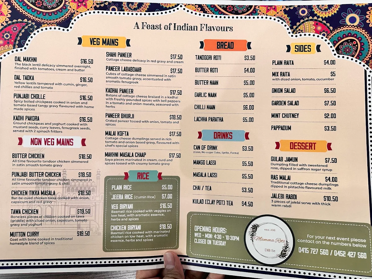 Menu, Mamma Roti