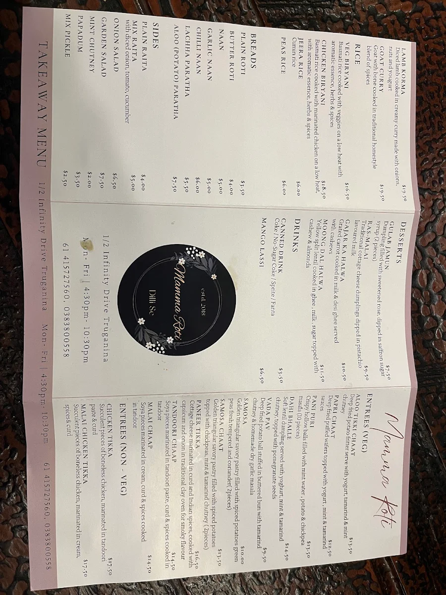 Menu, Mamma Roti