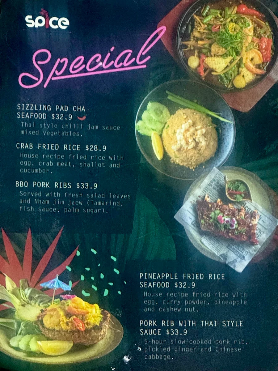 Menu, SPICE Kitchen and Bar Broadbeach