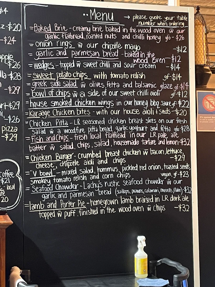 Menu, The Little Rippa Brewing Company