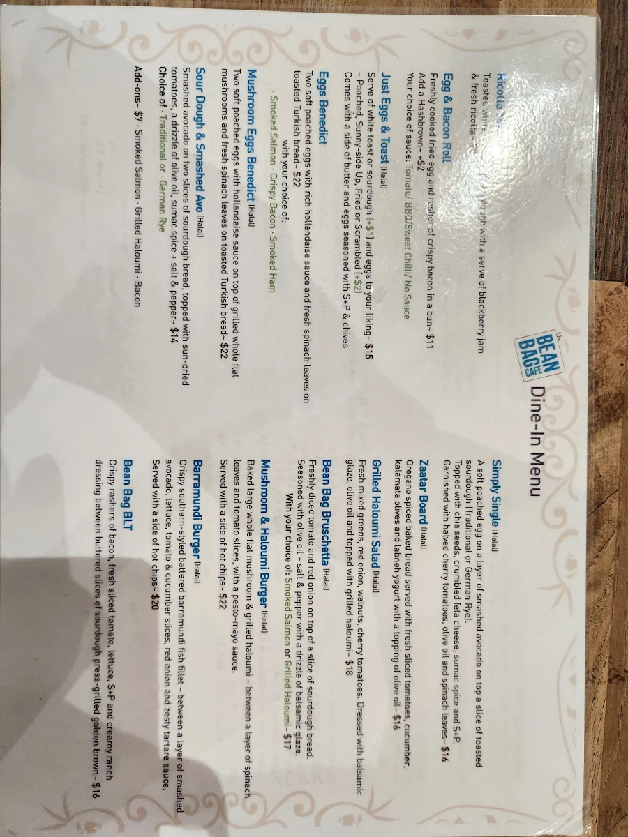 Menu, The Bean Bag Cafe Liverpool
