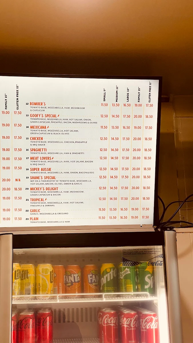 Menu, Goofy's Pizza House