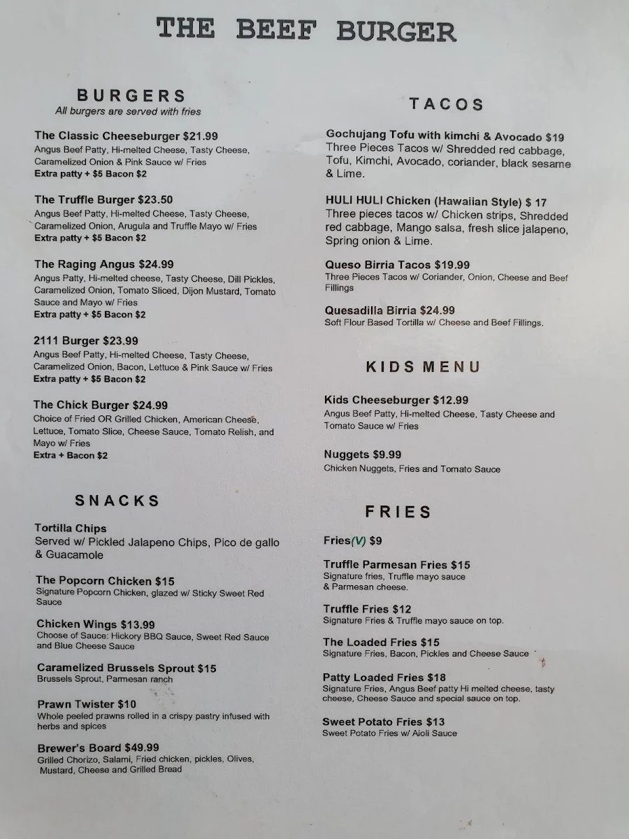 Menu, The Beef Burger