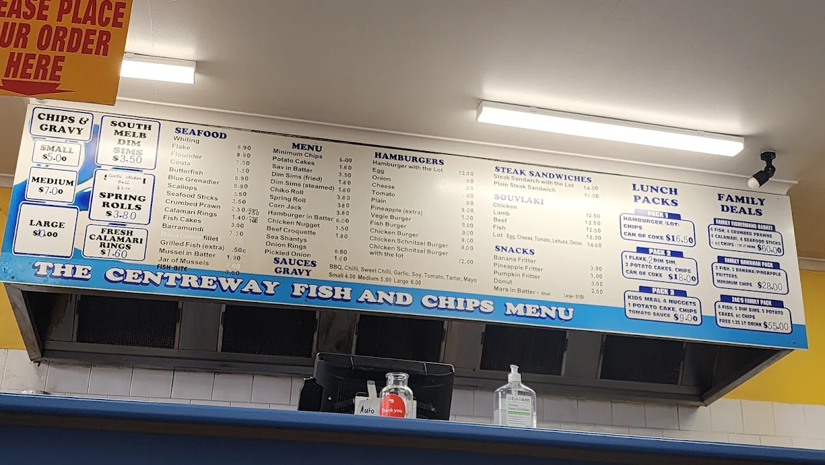 Menu, (Lara Area)The Centreway Fish & Chip Shop
