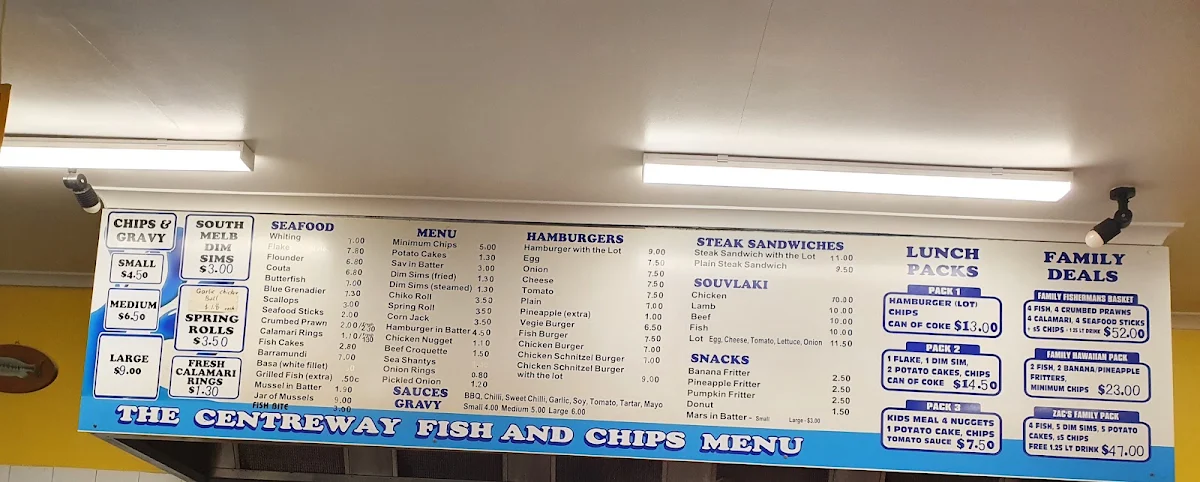 Menu, (Lara Area)The Centreway Fish & Chip Shop