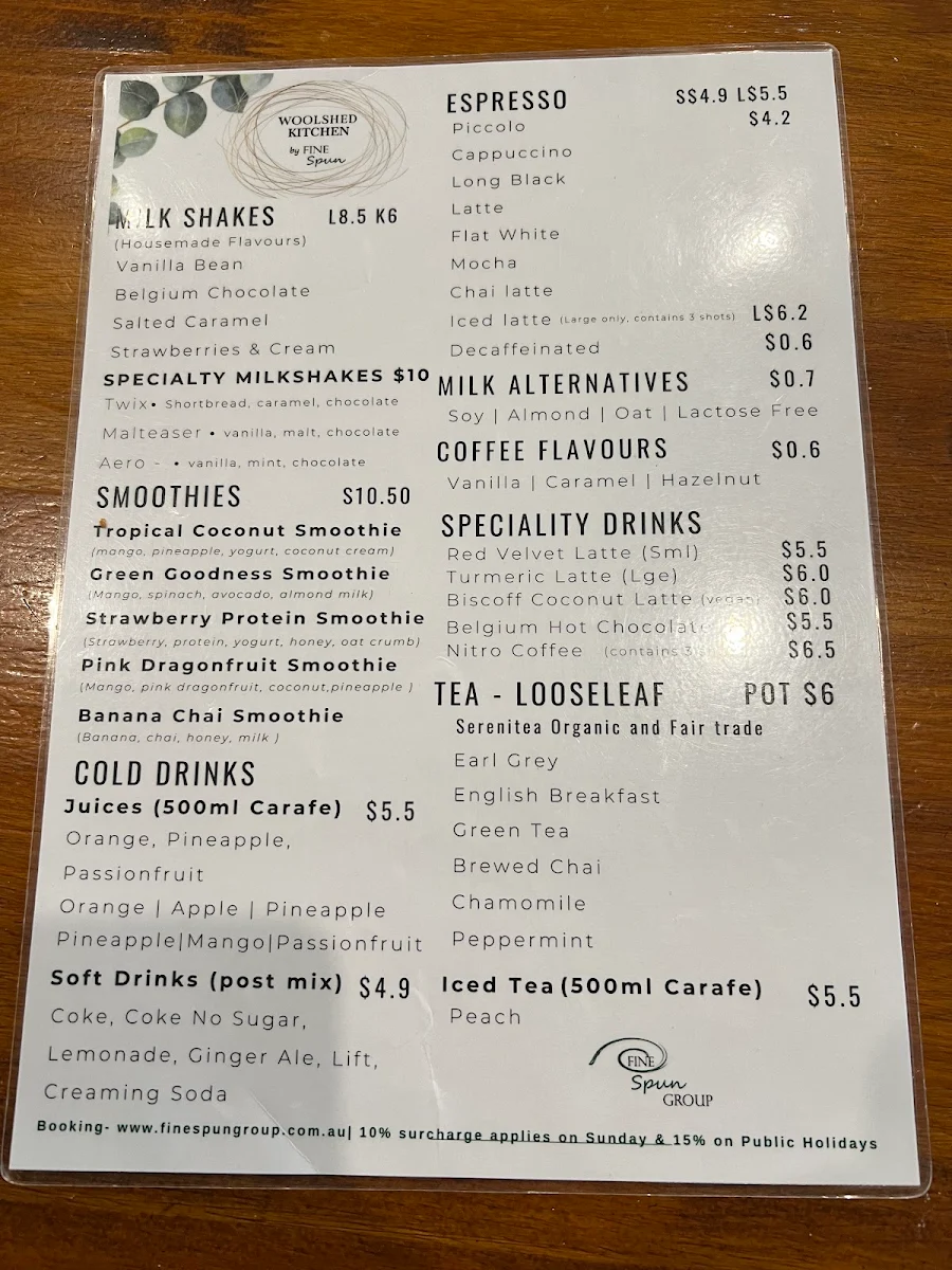 Menu, Woolshed Kitchen by Fine Spun