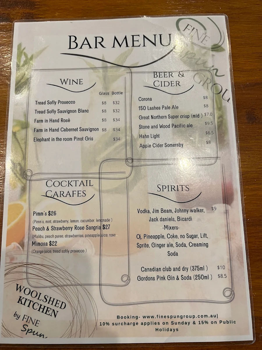 Menu, Woolshed Kitchen by Fine Spun