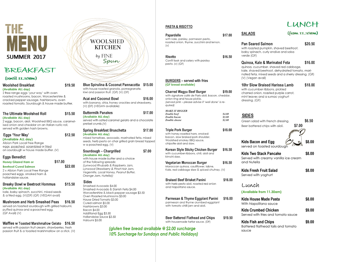 Menu, Woolshed Kitchen by Fine Spun