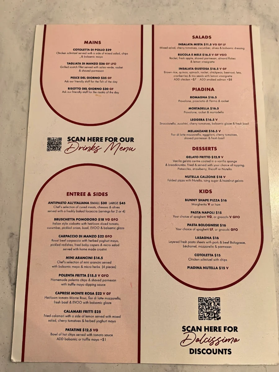 Menu, Brunetti Classico Carlton