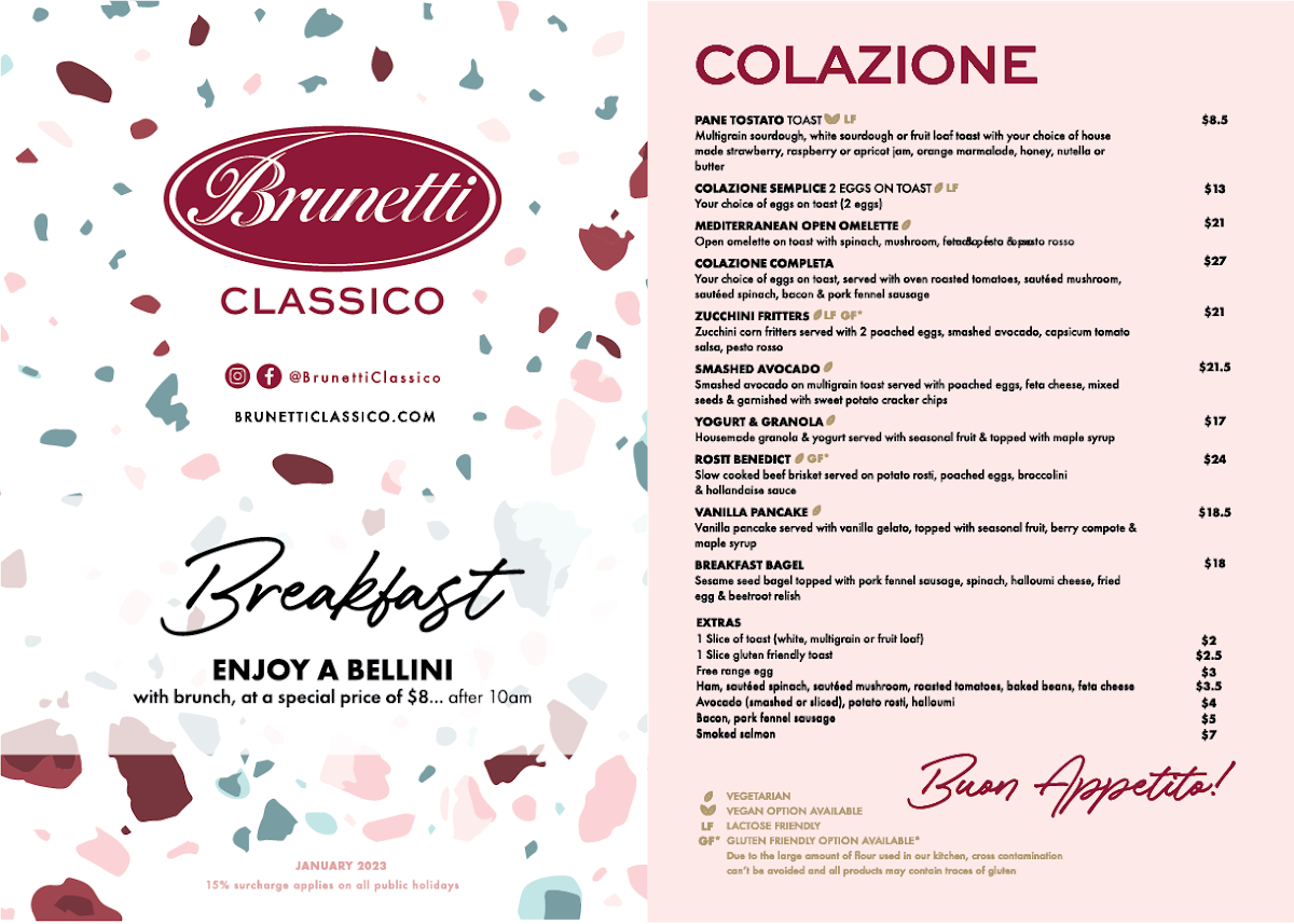 Menu, Brunetti Classico Carlton